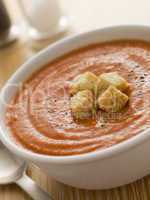 Bowl of Tomato Soup with Croutons