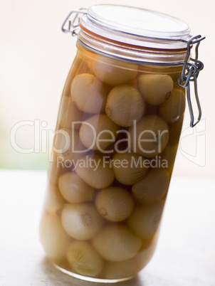 Onions Pickling in a Kilner Jar