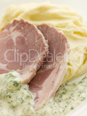Boiled Collar of Bacon with Mashed Potato and Parsley Sauce
