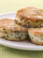Plate of Bubble and Squeak cakes