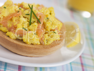 Smoked Salmon Scrambled Egg on a Toasted Bagel