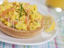 Smoked Salmon Scrambled Egg on a Toasted Bagel