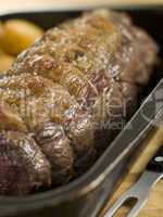 Roast Topside of British Beef in a Tray with Roast Potatoes