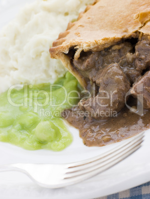 Steak Pie and Mash with Mushy Peas