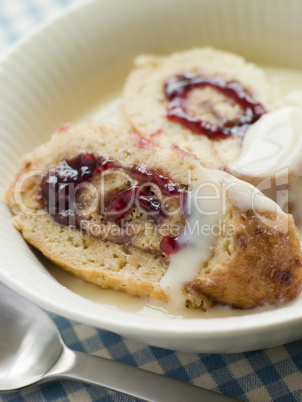Bowl of Jam Roly Poly and Custard