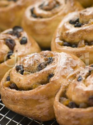 Chelsea Buns on a cooling rack