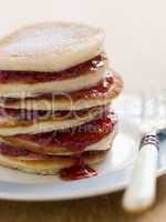 Pancakes with strawberry jam