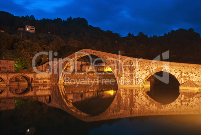 Devils Bridge at Night in Lucca, Italy