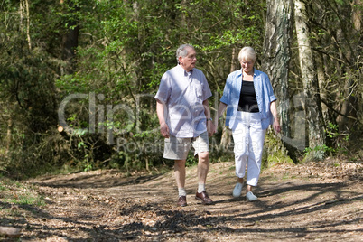 Senior couple strolling through the park