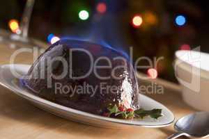 Christmas Pudding with a Brandy Flambe