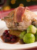 Roast Partridge Potato Cake Brussel Sprouts and Cranberry Jus