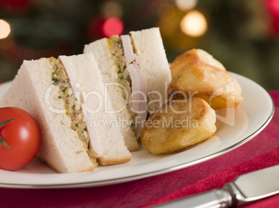 Roast Turkey Stuffing and Mayonnaise Sandwich with Cold Roast Po
