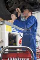 Mechanic working under car