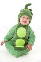 Baby in peas in pod costume smiling