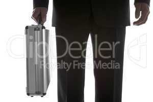 Businessman Holding Sturdy Silver Suitcase