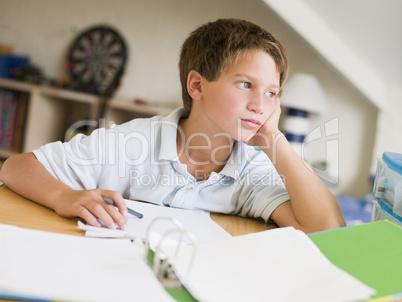 Young Boy Doing Homework In His Room