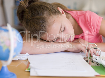 Young Girl Asleep On Her Homework