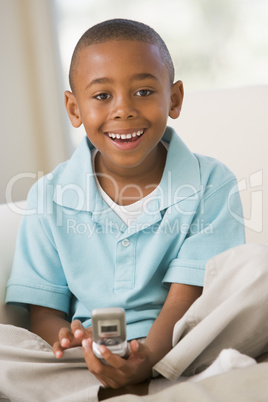 Young Boy Sitting On A Sofa, Text Messaging