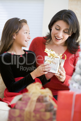 Girl Surprising Her Mother With Christmas Gift