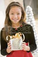 Young Girl Smiling,Holding Christmas Gift