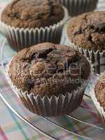 Chocolate Chip Muffins On A Cooling Rack