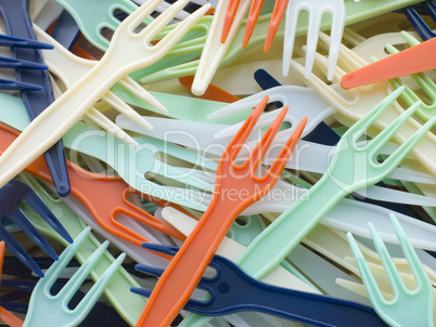 Pile Of Coloured Plastic Take Away Forks