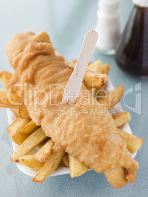 Portion Of Fish And Chips On A Polystyrene Tray