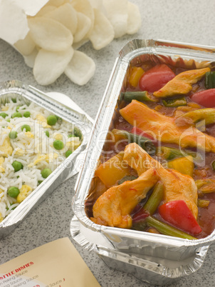 Sweet And Sour Chicken With Egg Fried Rice And Prawn Crackers