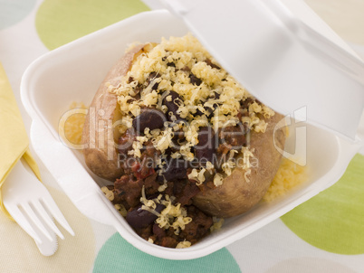 Baked Potato With Baked Beans In A Take Away Box