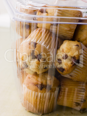 Milk Chocolate Chip Muffins In A Plastic Box