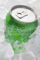 Green Can Of Fizzy Soft Drink Set In Ice