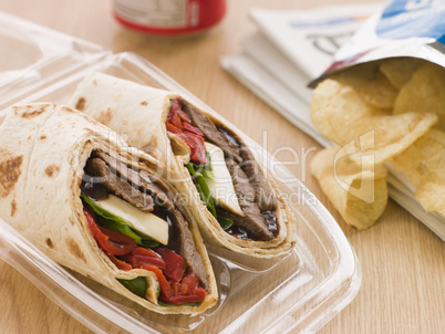 Steak, Cheese, Red Pepper And Barbeque Sauce Tortilla Wrap With