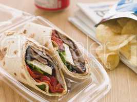 Steak, Cheese, Red Pepper And Barbeque Sauce Tortilla Wrap With