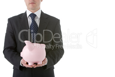 Businessman Holding Piggy Bank