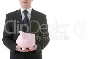 Businessman Holding Piggy Bank