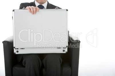 Businessman Sitting Opening Brief Case