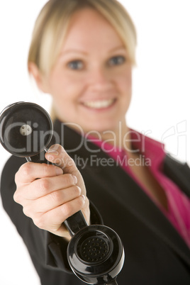 Businesswoman Holding Telephone Receiver