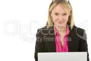 Businesswoman Sitting In Front Of Laptop