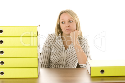 Businesswoman With Stack Of Folders