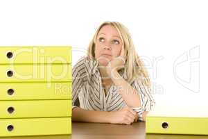 Businesswoman With Stack Of Folders