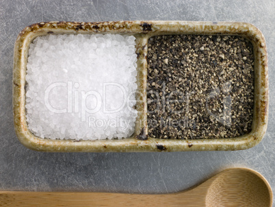 Sea Salt Crystals And Course Cracked Black Pepper