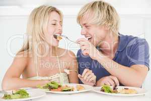 Young Couple Enjoying meal,mealtime Together