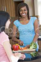 Women Laughing With Friend While Preparing meal,mealtime