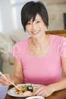 Women Eating meal,mealtime With Chopsticks