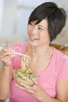 Women Eating meal,mealtime With Chopsticks