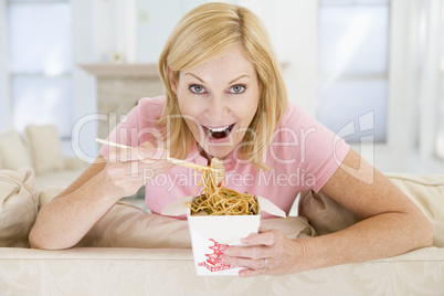 Woman Eating meal,mealtime With Chopsticks
