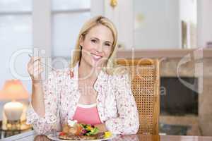 Woman Enjoying Healthy meal,mealtime