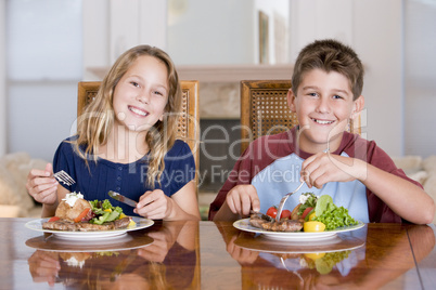 Brother And Sister Eating meal,mealtime Together