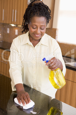 Woman Cleaning Kitchen Counter