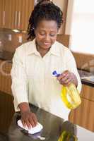 Woman Cleaning Kitchen Counter